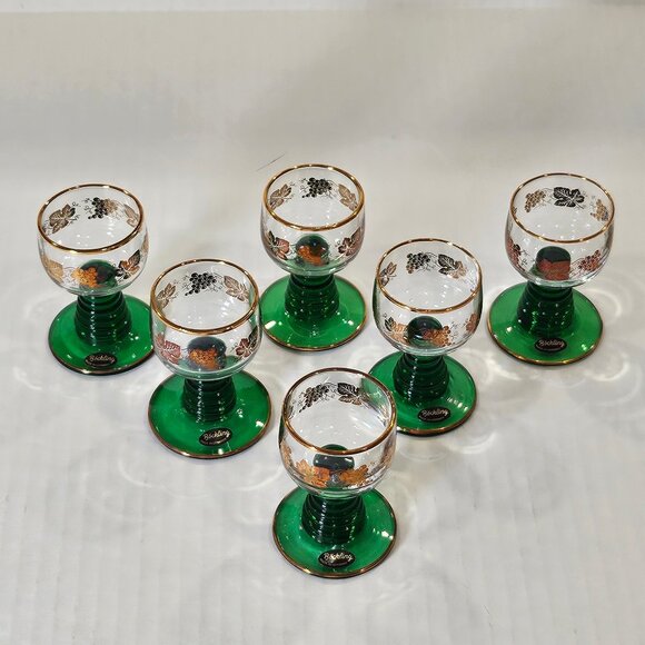 Vintage Roemer Bockling 6 Cordial Glasses Beehive Stem Gilt Embellished Grapes - Picture 7 of 10
